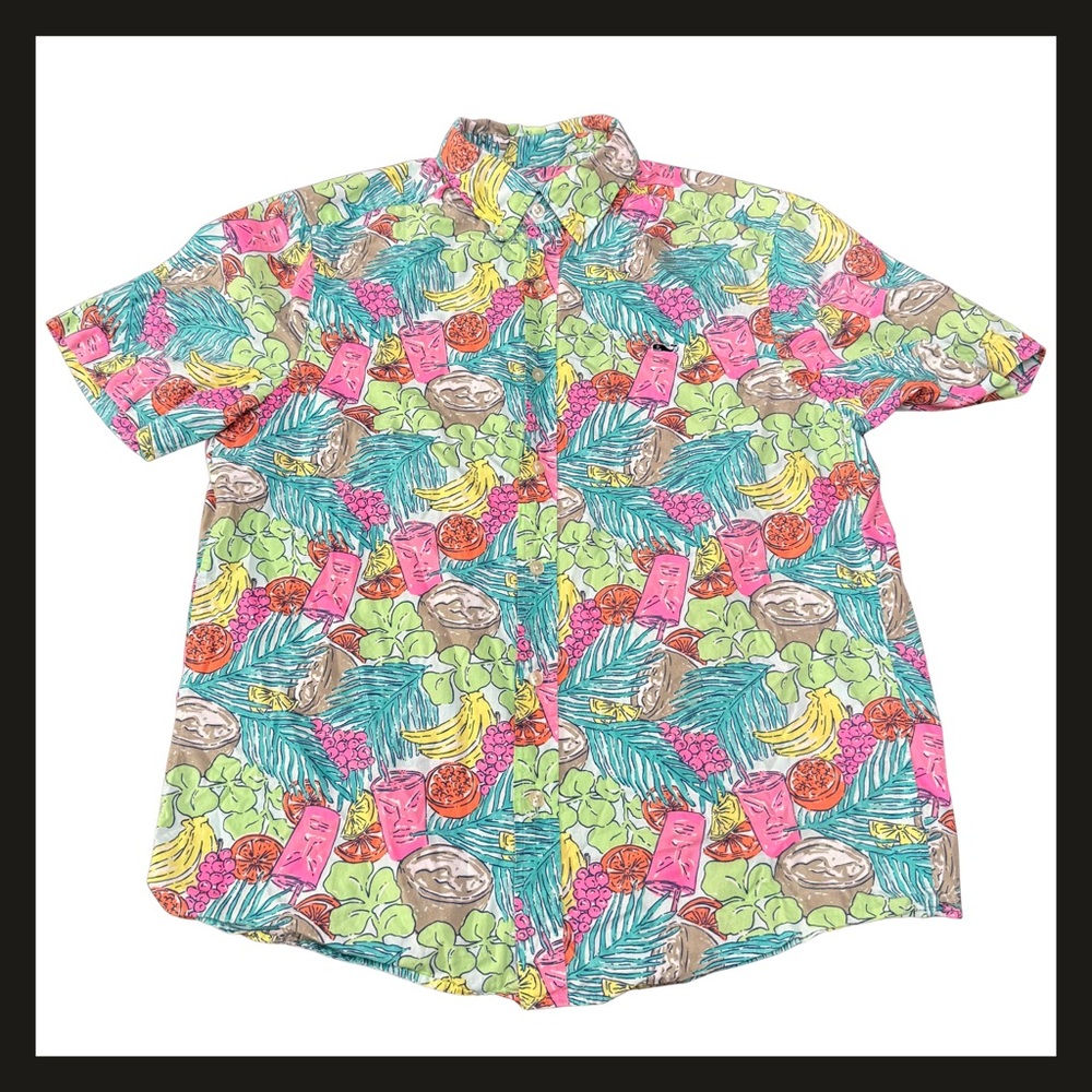 Vineyard Vines Men’s Medium Tropical Drinks Print Shirt Short Sleeve 1W011336